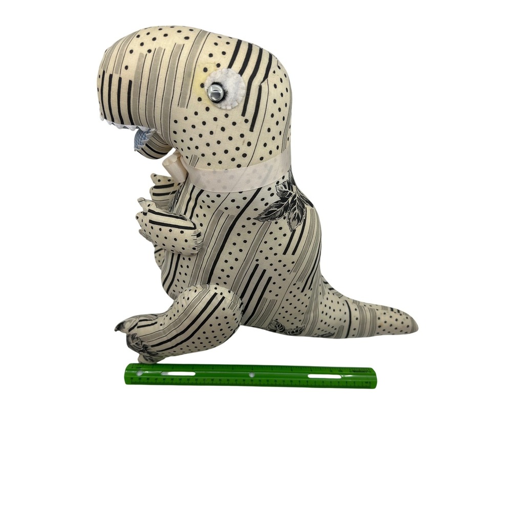 Handmade Stuffed Dinosaur Toy Plush T Rex Novelty Black White Print - Picture 3 of 11